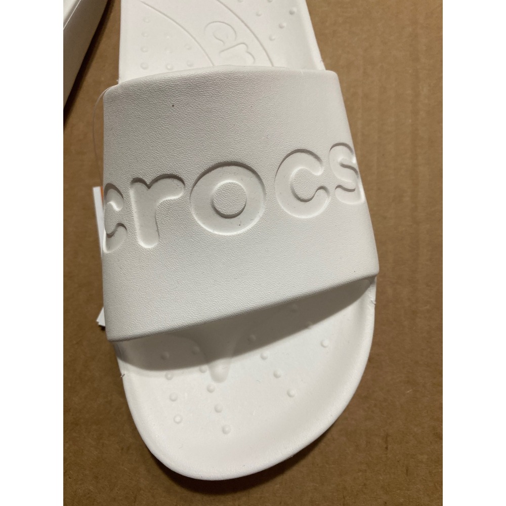 Crocs Classic Logo White Slip On Slides Women's 10 Men 8 Sandals 210088-100 NWT - Picture 3 of 7